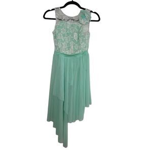 Women's Size Small Mint Green White Lace Bodice Mesh Lyrical Dance Costume